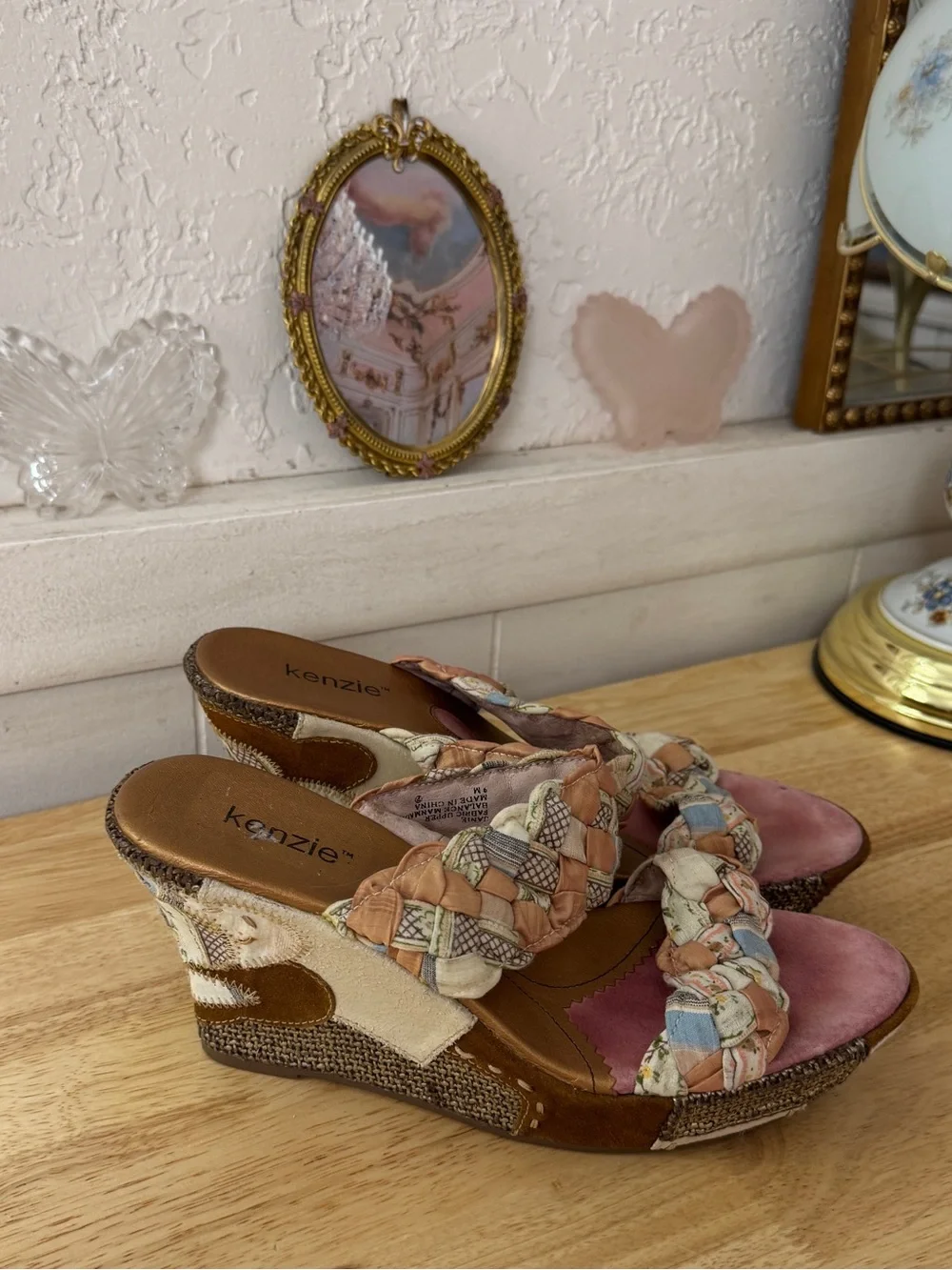 2000s Dreamy Whimsical Kenzie Patchwork Braided Platform Wedges Size 9 Y2K Fairy